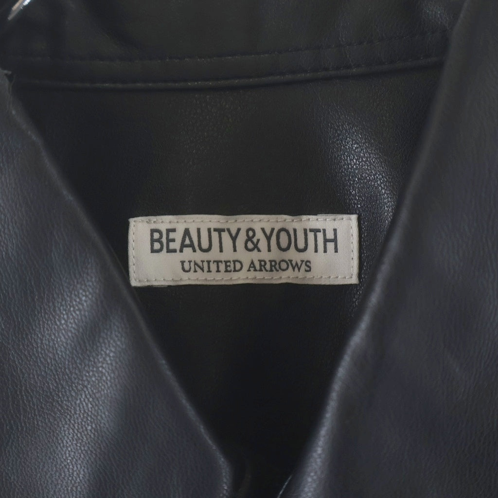 BEAUTY&YOUTH UNITED ARROWS(ビューティーアンドユースユナイテッドアローズ) 2POC フェイクレザー 長袖ビッグシルエットシャツ ブラック 1211-149-7739