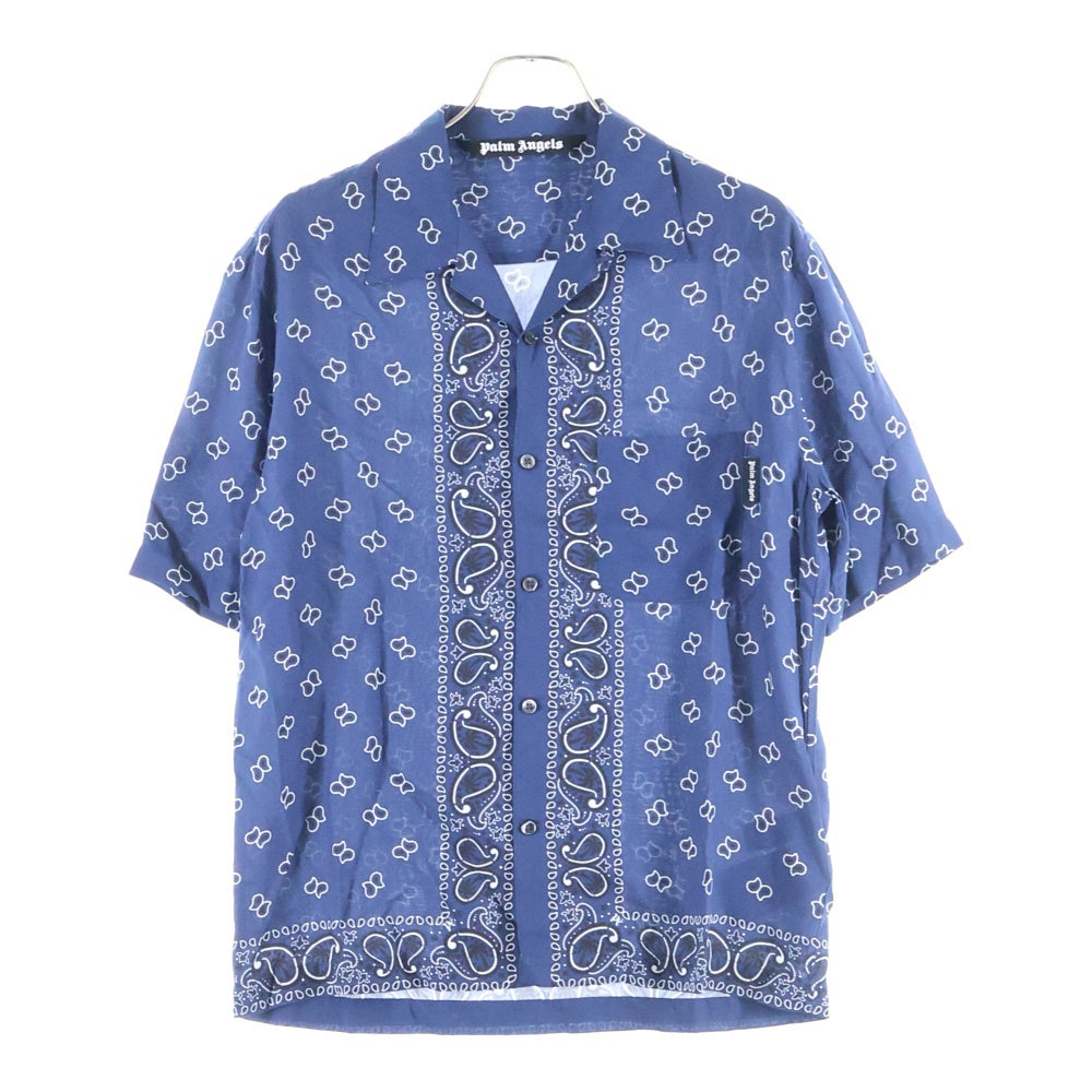 Palm Angels(パームエンジェルス) 24SS PAISLEY BOWLING SHIRT ペイズリー柄 ボーリング オープンカラー半袖シャツ ネイビー PMGG005S24FAB006