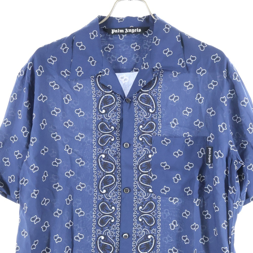 Palm Angels(パームエンジェルス) 24SS PAISLEY BOWLING SHIRT ペイズリー柄 ボーリング オープンカラー半袖シャツ ネイビー PMGG005S24FAB006