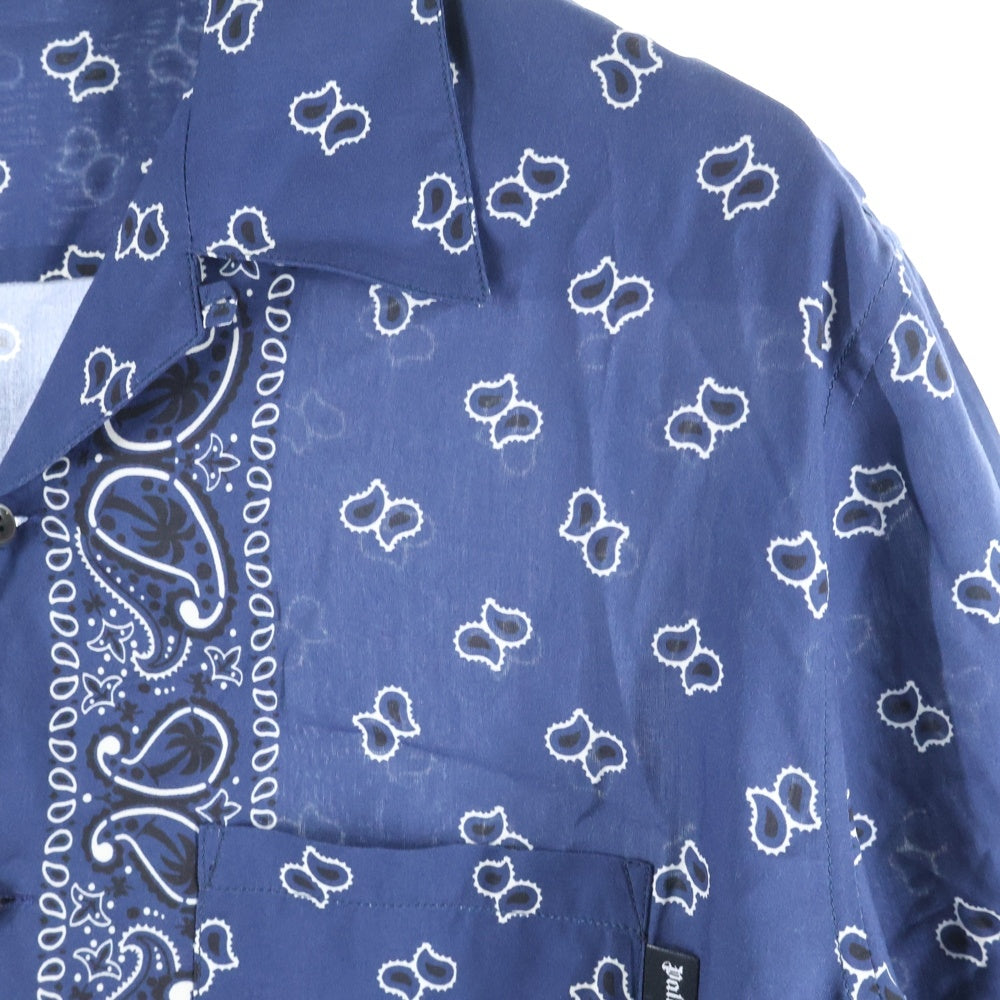 Palm Angels(パームエンジェルス) 24SS PAISLEY BOWLING SHIRT ペイズリー柄 ボーリング オープンカラー半袖シャツ ネイビー PMGG005S24FAB006