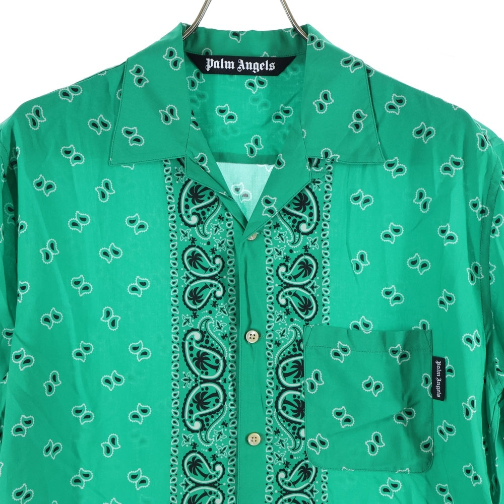 Palm Angels(パームエンジェルス) 24SS PAISLEY BOWLING SHIRT ペイズリー柄 ボーリング オープンカラー半袖シャツ グリーン PMGG005S24FAB006