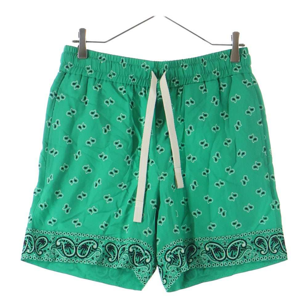 Palm Angels(パームエンジェルス) 24SS PAISLEY DRAWSTRING SHORT ペイズリー柄 ドローストリング ショーツ ハーフパンツ グリーン PMCB034S24FAB005
