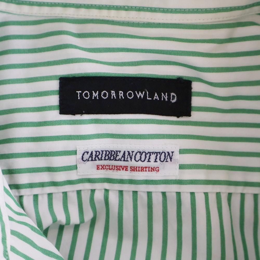 TOMORROWLAND(トゥモローランド) CARIBBEAN COTTON ストライプ柄 コットン ボタンダウン 長袖シャツ ホワイト/グリーン