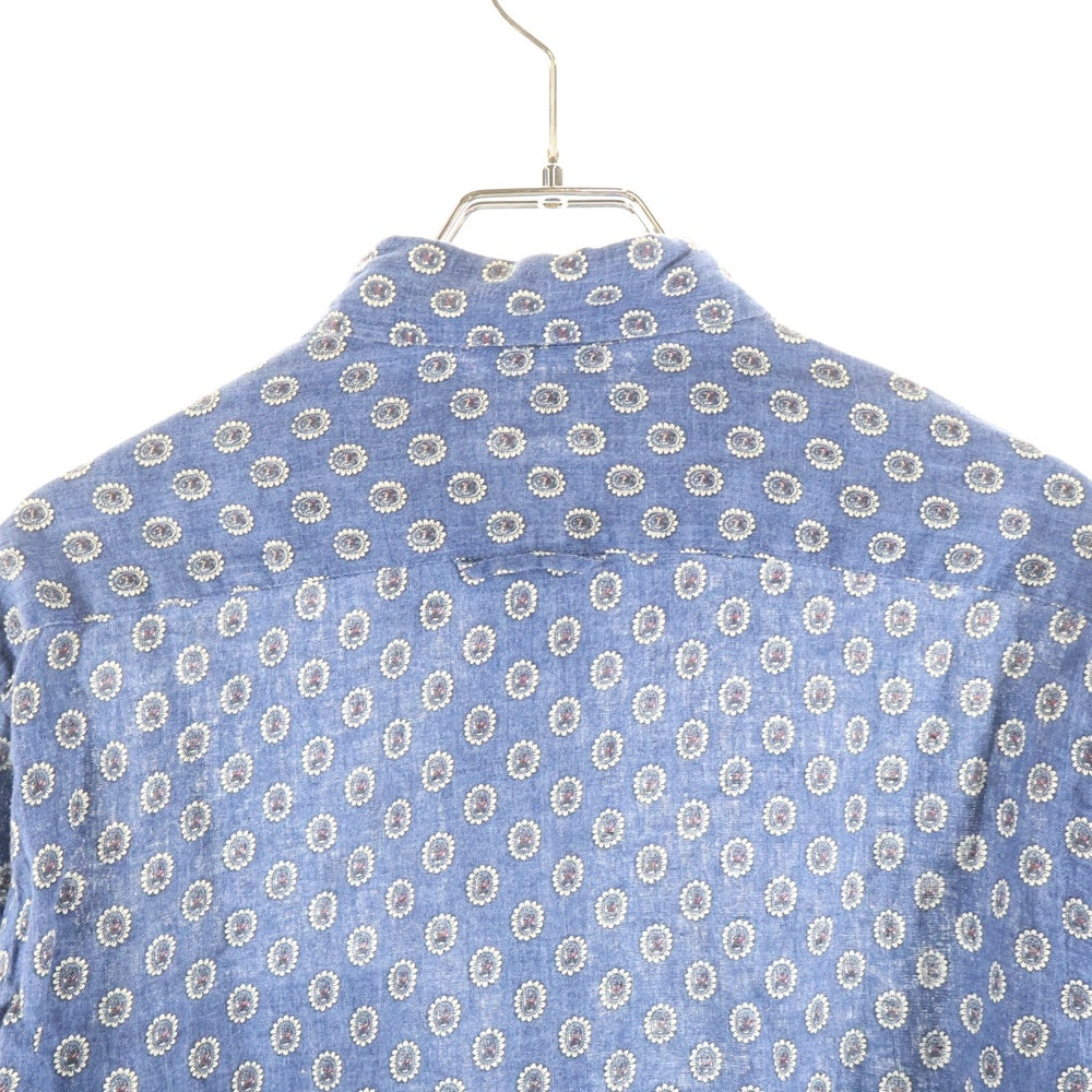 BEAMS Lights(ビームスライツ) 総柄 リネン ボタンダウン 長袖シャツ ブルー