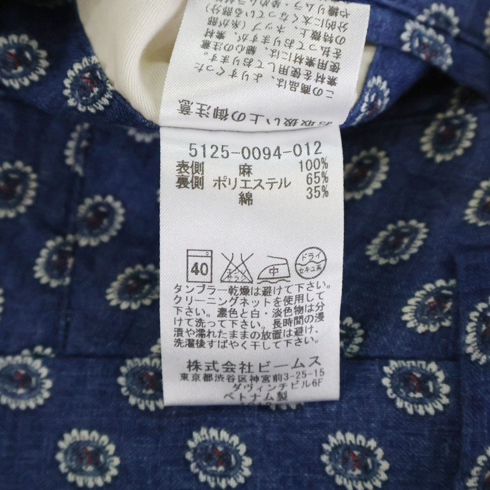 BEAMS Lights(ビームスライツ) 総柄 リネンショーツ ハーフパンツ ブルー