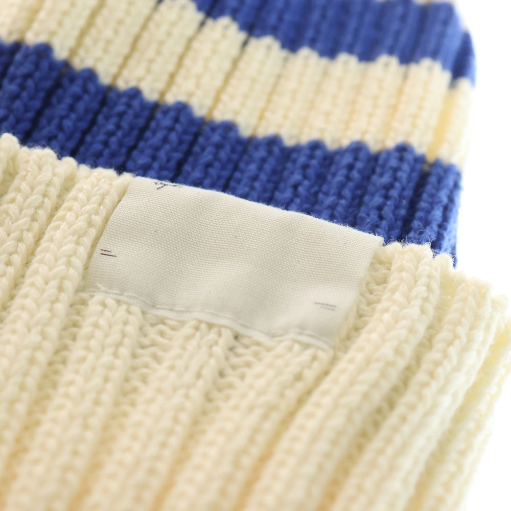 NO BRAND(ノーブランド) C-PLUS HEAD WEARS シープラスヘッドウェア 日本製 ボーダー コットンニットキャップ 帽子 ホワイト/ブルー 86-34