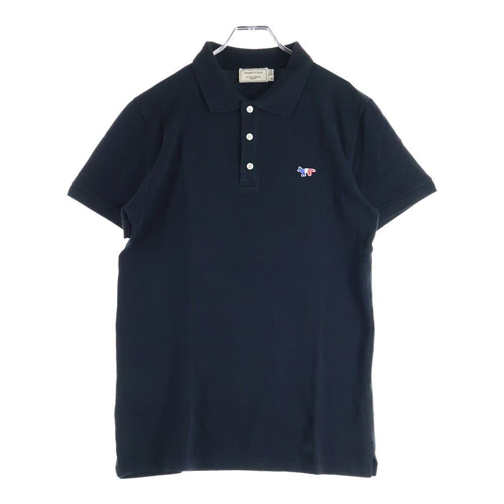MAISON KITSUNE(メゾンキツネ) POLO TRICOLOR FOX PATCH トリコロールフォックス刺繍 コットン 半袖ポロシャツ ブラック SS17M709