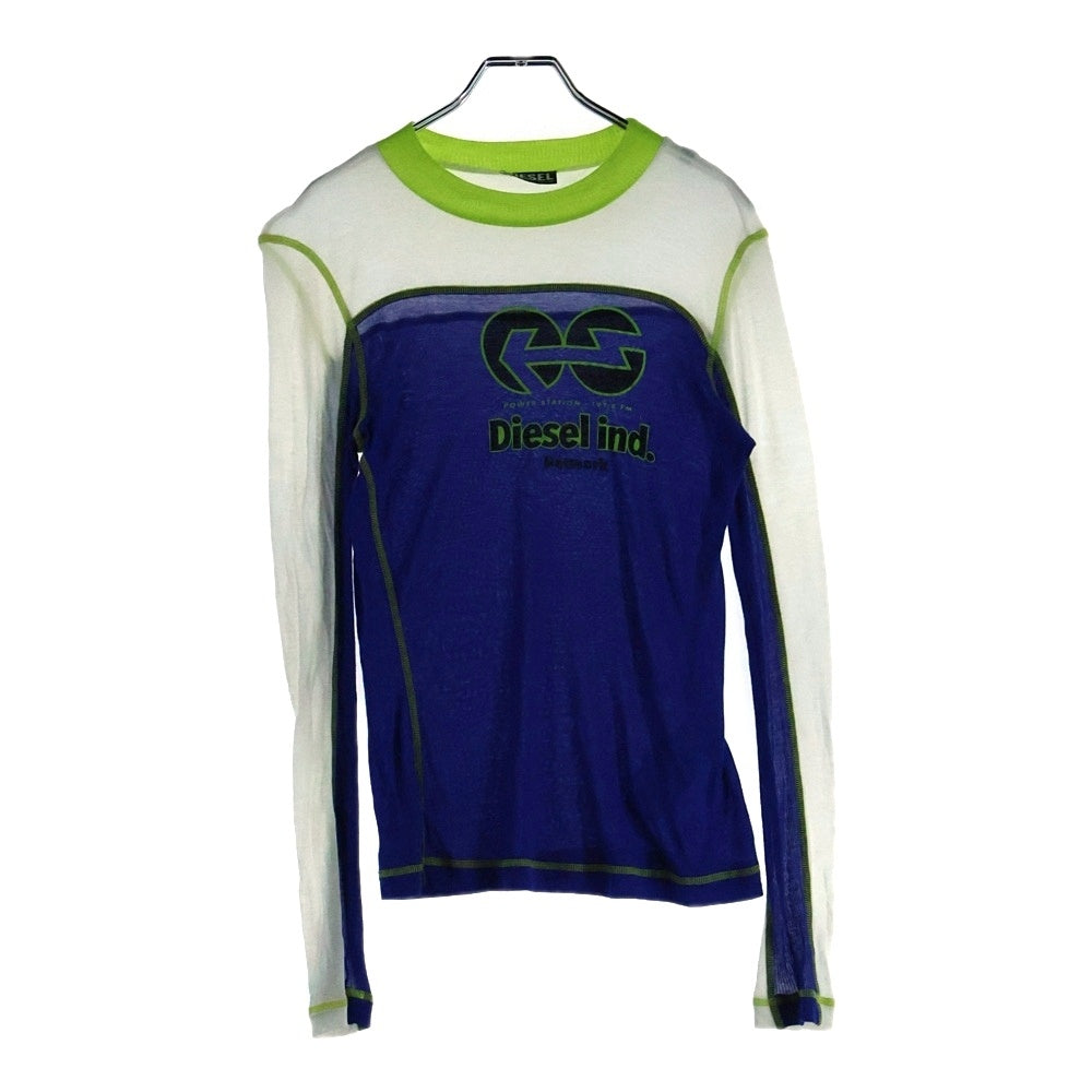 DIESEL(ディーゼル) T-ANTO MAGLIETTA フロントプリント モックネック 長袖Tシャツ カットソー レディース ブルー/ホワイト A06578