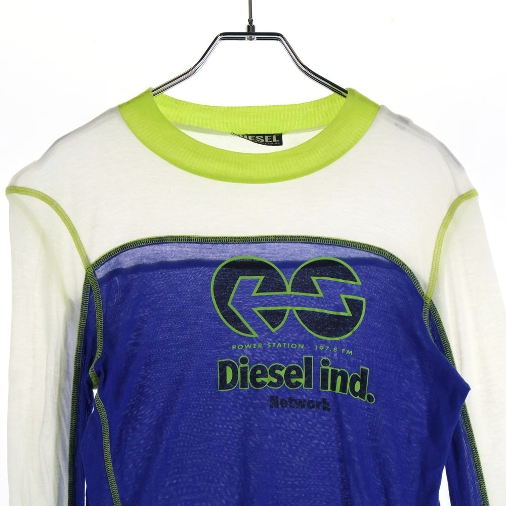 DIESEL(ディーゼル) T-ANTO MAGLIETTA フロントプリント モックネック 長袖Tシャツ カットソー レディース ブルー/ホワイト A06578