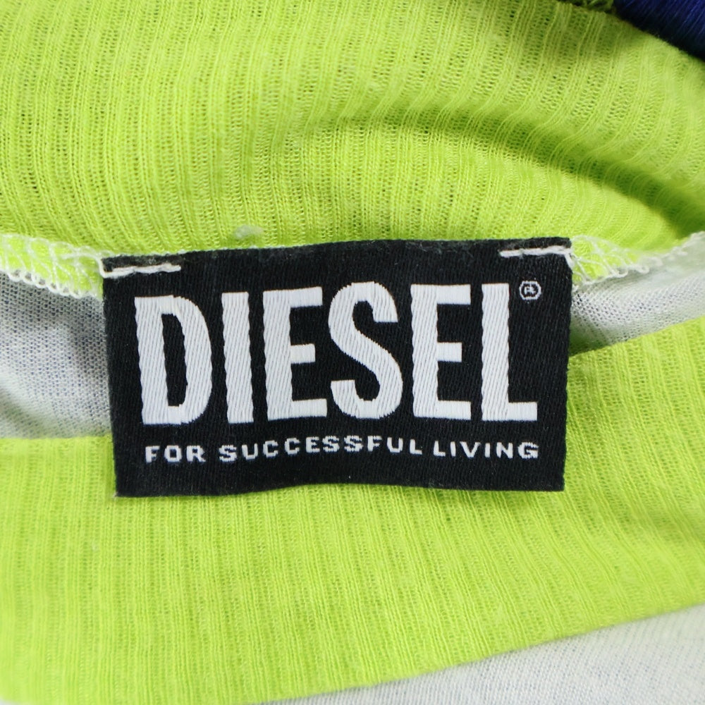 DIESEL(ディーゼル) T-ANTO MAGLIETTA フロントプリント モックネック 長袖Tシャツ カットソー レディース ブルー/ホワイト A06578