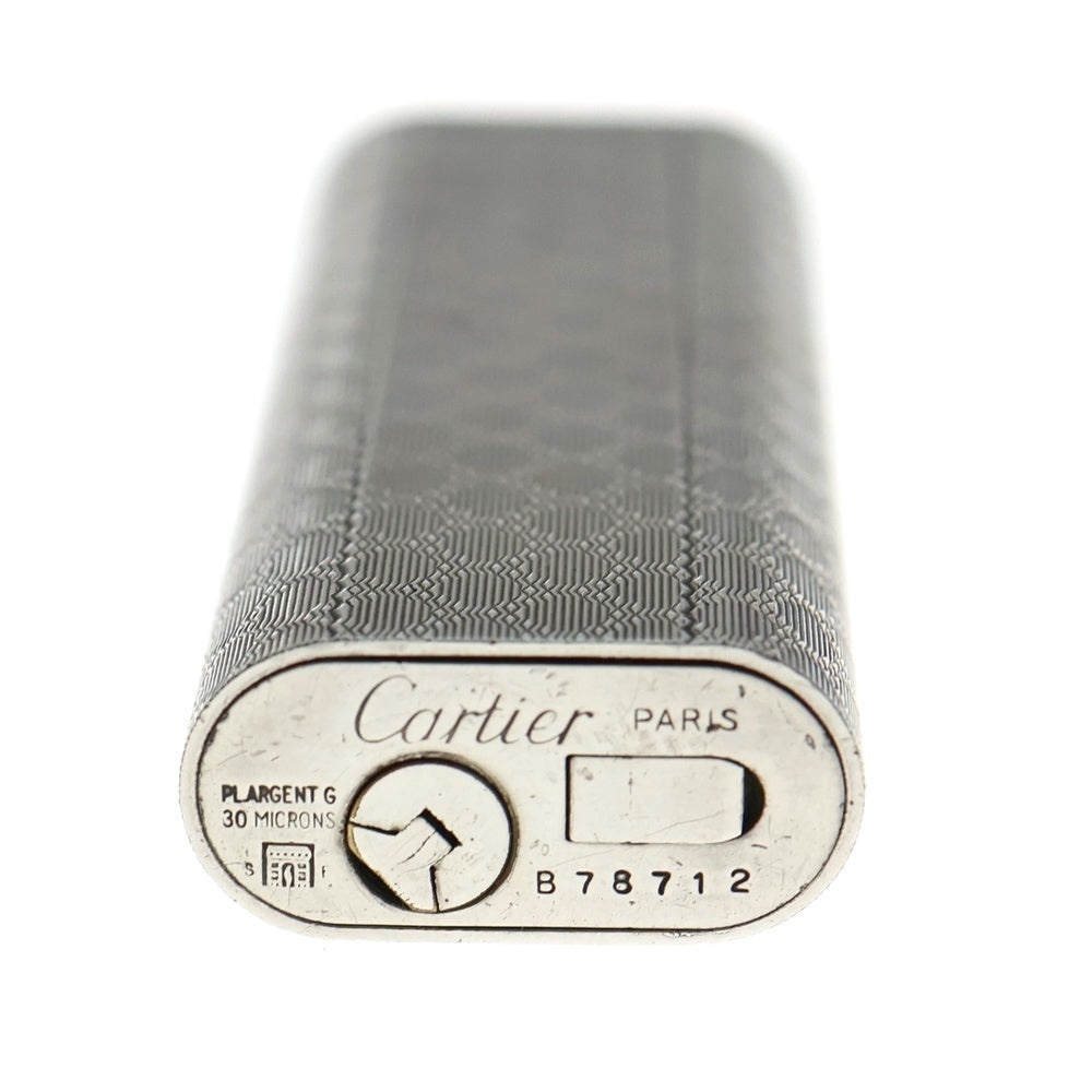 Cartier(カルティエ) Must de Cartier マスト ドゥ カルティエ ローラー式 格子柄 オーバル ガスライター 喫煙具 シルバー