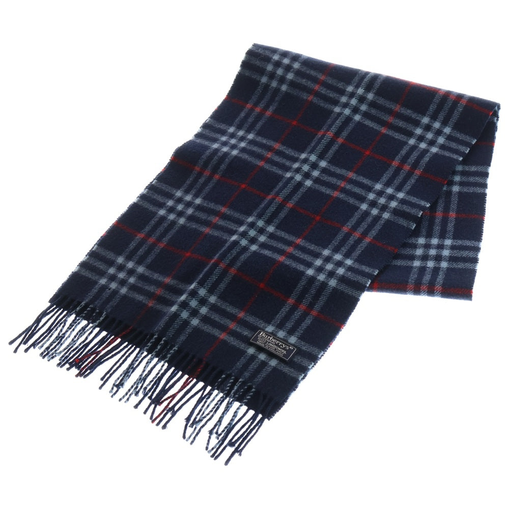 BURBERRY(バーバリー) ノヴァチェック ウール フリンジマフラー ネイビー