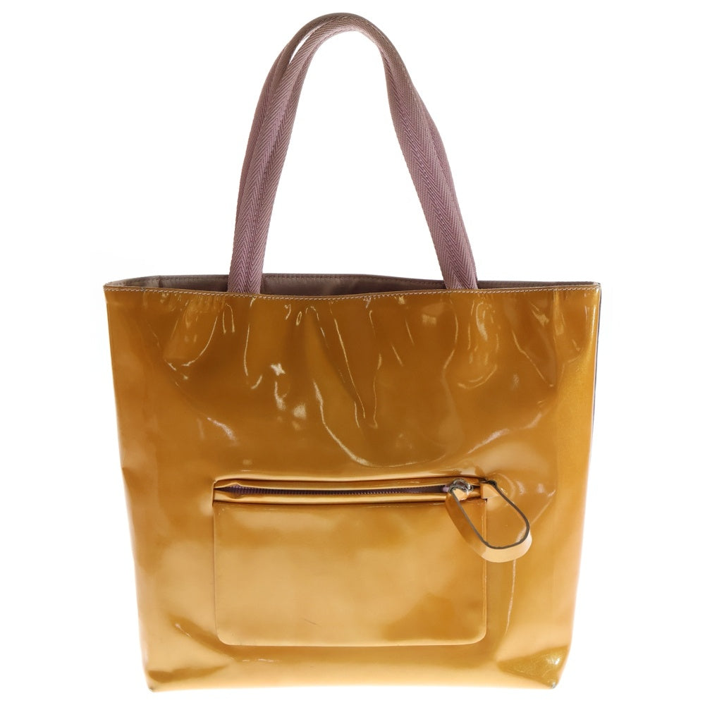 PRADA(プラダ) エナメル ポケット付き ハンドバッグ イエロー レディース