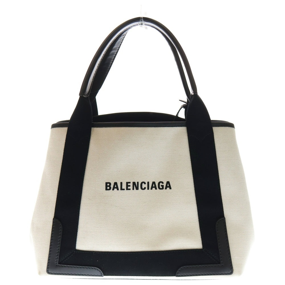 BALENCIAGA(バレンシアガ) NAVY CABAS S ネイビーカバス エス ミニポーチ付き キャンバス ハンドバッグ ベージュ/ブラック 339933 2HH3N