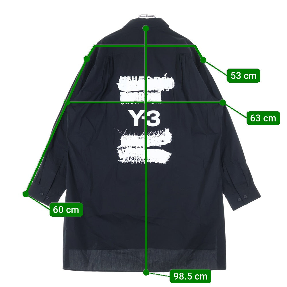 Y-3(ワイスリー) U GFX LOGO SHIR グラフィックロゴ バックプリント 胸ポケット ボタンアップ 長袖シャツ ブラック JN4878