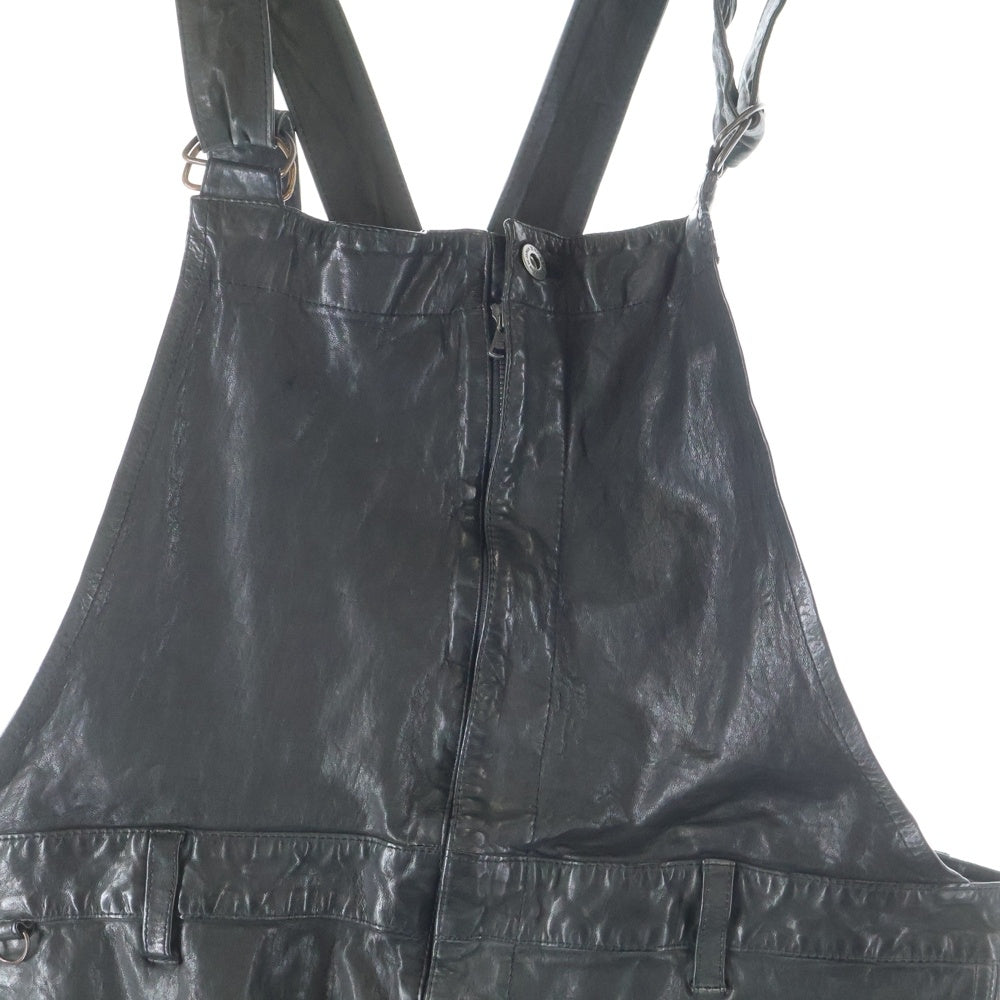 ISAMU KATAYAMA BACKLASH(イサムカタヤマバックラッシュ) ジャパンステア 製品染 サルエルサロペット レザーオーバーオール ブラック 2039-07