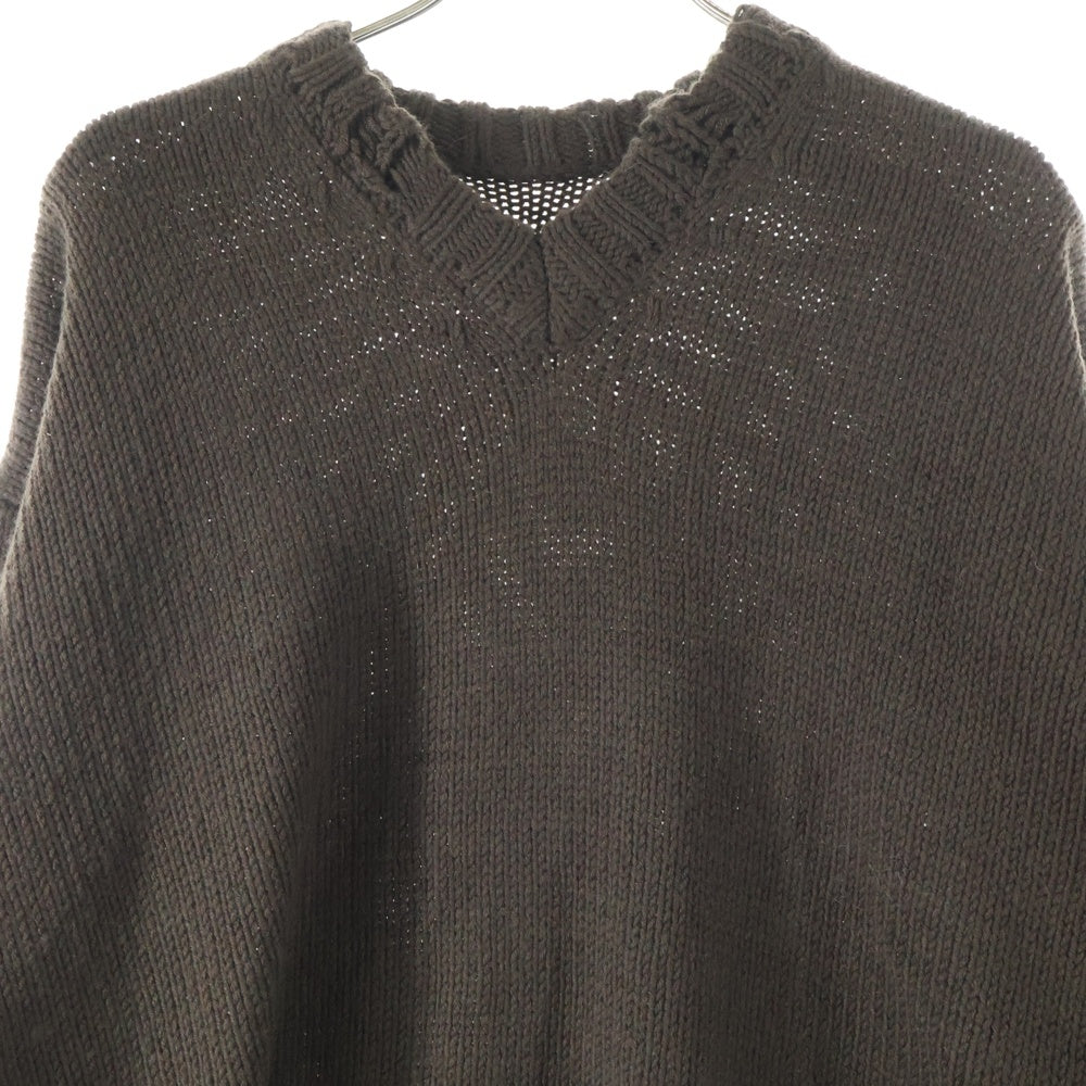 ISAMU KATAYAMA BACKLASH(イサムカタヤマバックラッシュ) WOOL/ACRYLIC CLASH KNIT PULLOVER クラッシュ加工 ウールアクリル Vネック 長袖プルオーバーニットセーター ブラウン KN-782-01