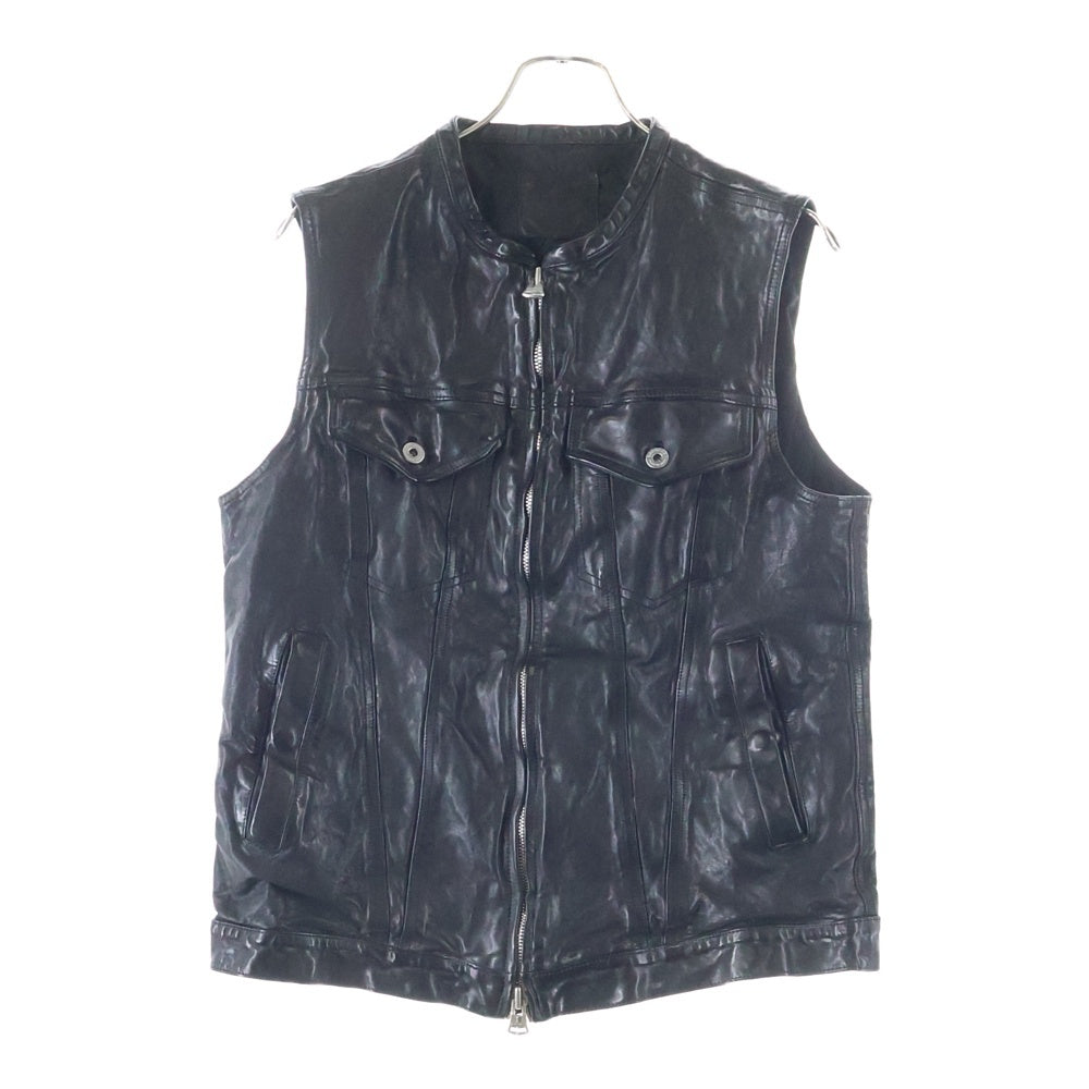 ISAMU KATAYAMA BACKLASH(イサムカタヤマバックラッシュ) FRENCH SHOULDER GARMENT-DYED CLUB VEST フレンチショルダー製品染 ジップアップ レザークラブベスト ブラック 1842-13