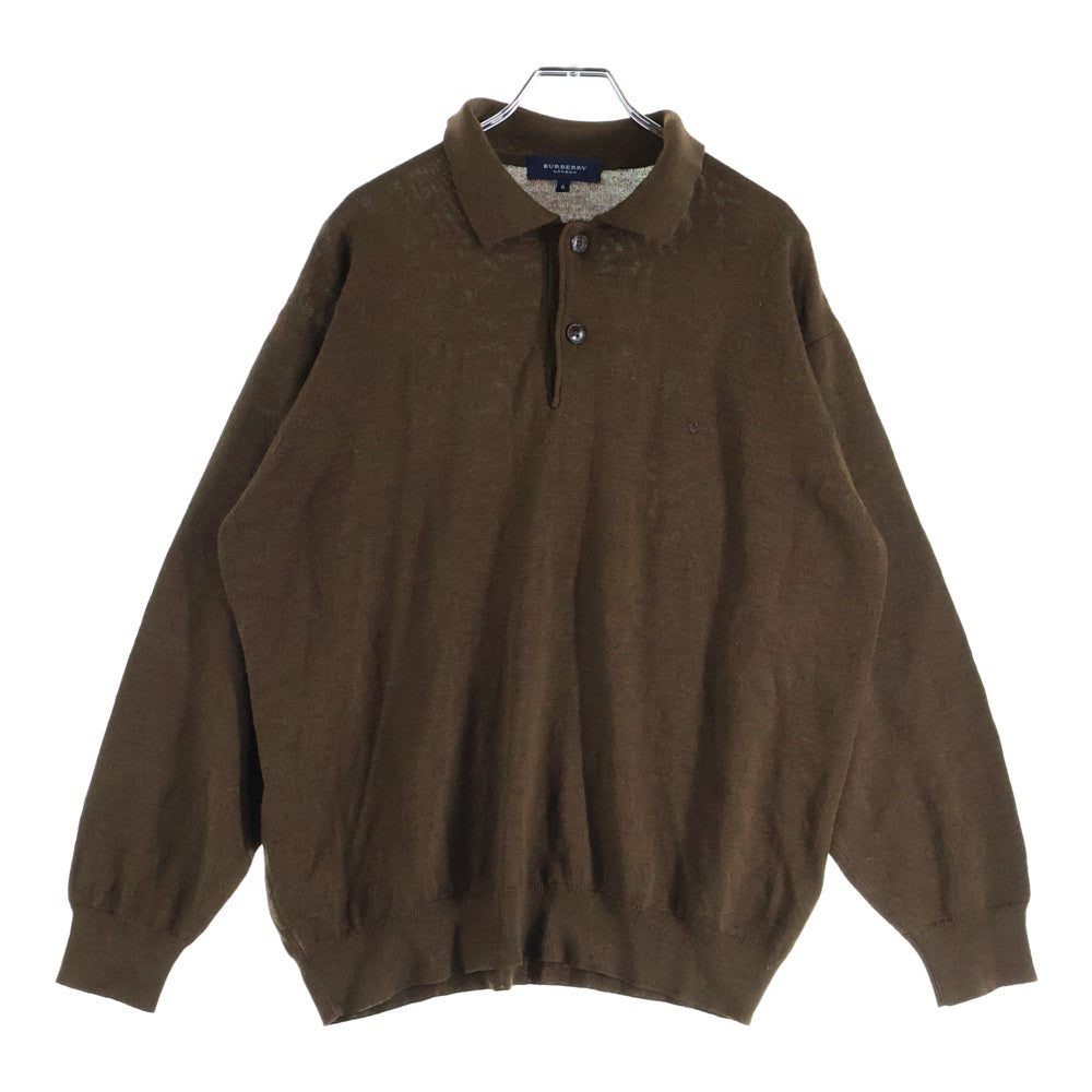BURBERRY(バーバリー) 刺繍 ロゴ 長袖 ニット ポロシャツ ブラウン