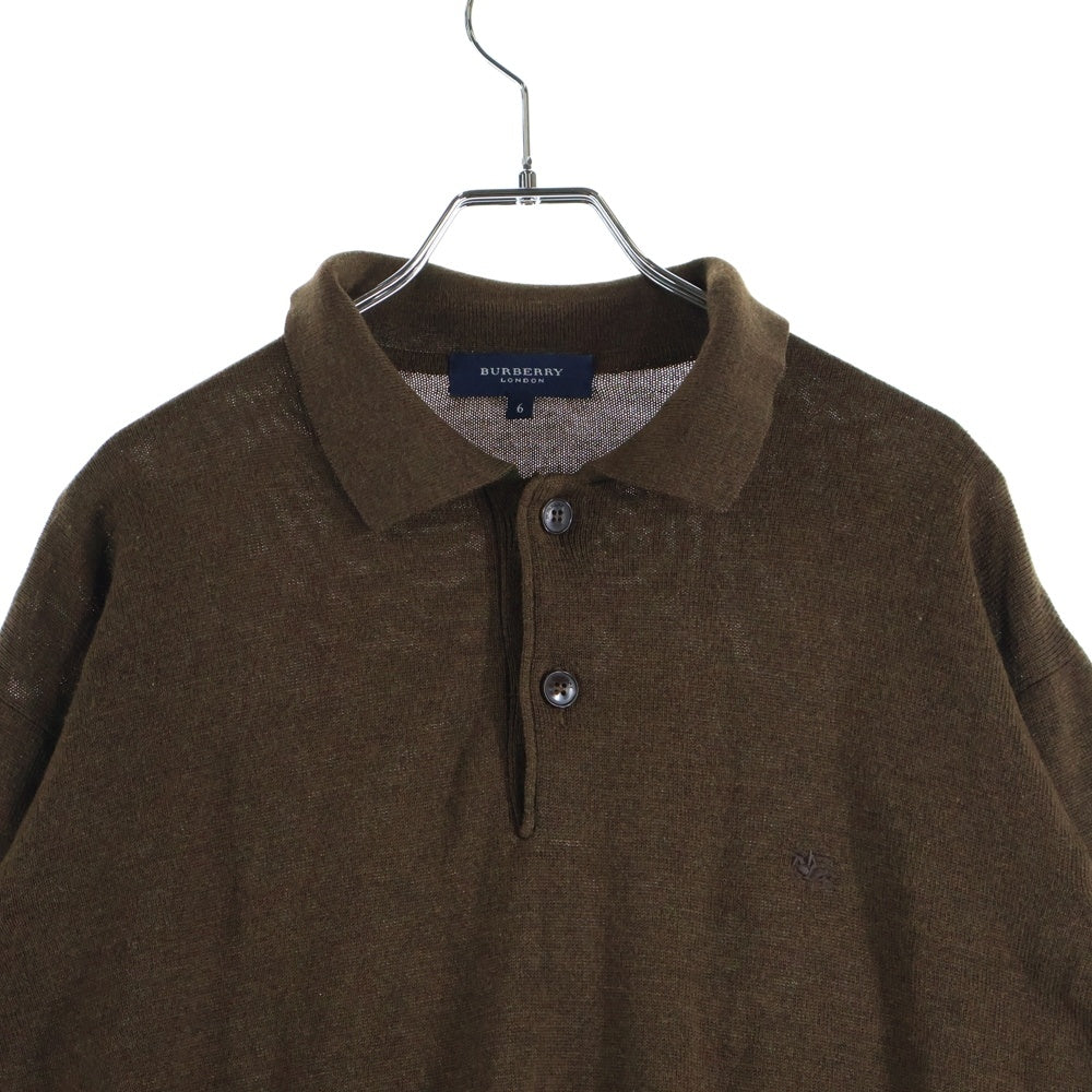 BURBERRY(バーバリー) 刺繍 ロゴ 長袖 ニット ポロシャツ ブラウン