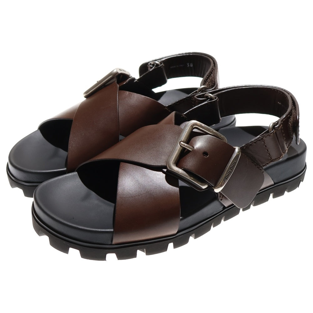 miumiu(ミュウミュウ) SMOOTH LEATHER FLAT SANDALS スムース レザー フラット サンダル レディース ブラウン 5X214E