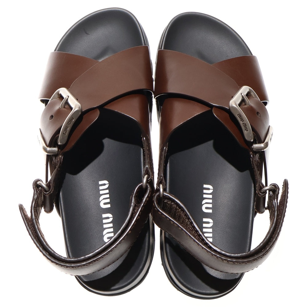 miumiu(ミュウミュウ) SMOOTH LEATHER FLAT SANDALS スムース レザー フラット サンダル レディース ブラウン 5X214E