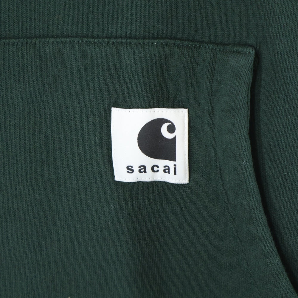 Sacai(サカイ) 25AW ×CARHARTT WIP COTTON JERSEY HOODIE カーハート ウィップ コットン ジャージ フーディー プルオーバースウェットパーカー グリーン 25-00993S