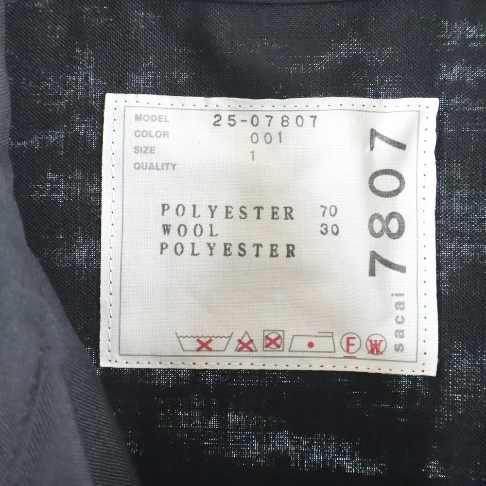 Sacai(サカイ) 25SS SUITING SATIN DRESS スイッチング サテン マルチポケット 半袖ワンピース ドレス レディース ブラック 25-07807