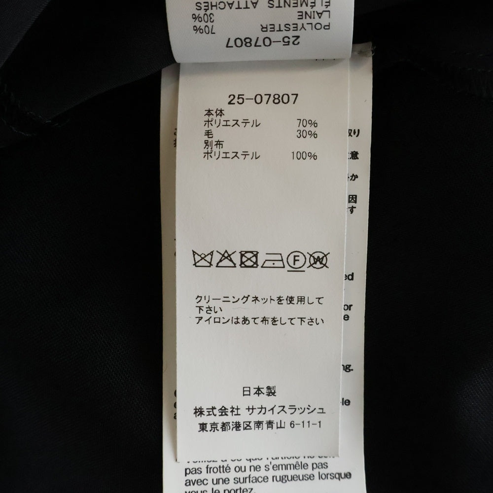 Sacai(サカイ) 25SS SUITING SATIN DRESS スイッチング サテン マルチポケット 半袖ワンピース ドレス レディース ブラック 25-07807