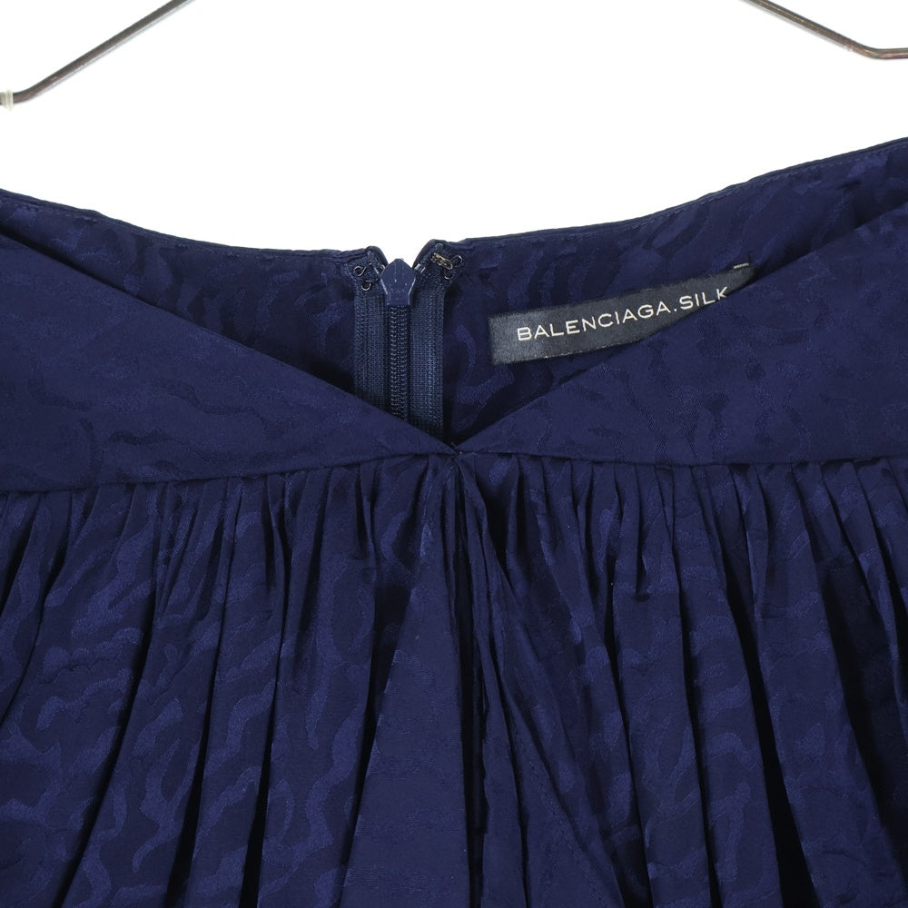 BALENCIAGA(バレンシアガ) 総柄 プリーツ シルクスカート レディース ネイビー 231586 TS287