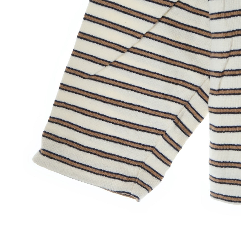 JIL SANDER(ジルサンダー) ボーダー クルーネック長袖Tシャツ カットソー ホワイト/ブラウン JSUO707013 MO247318