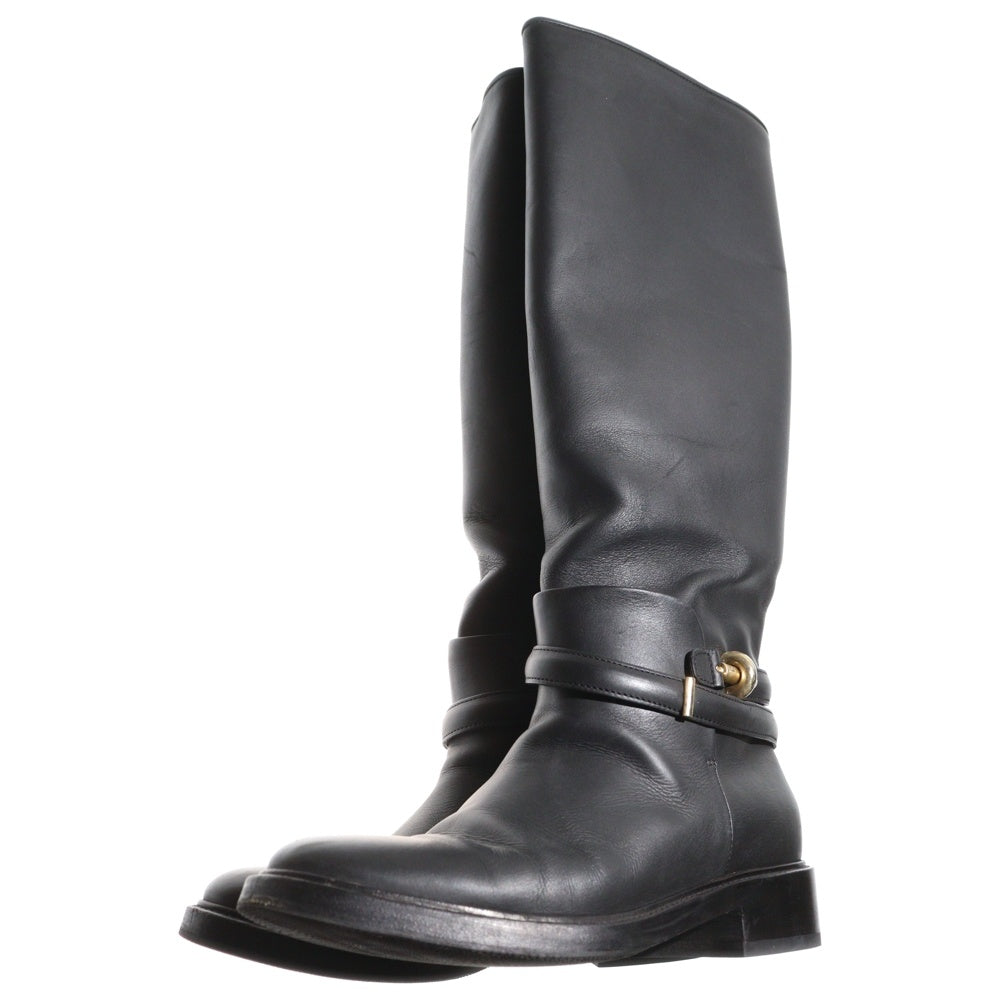 BALENCIAGA(バレンシアガ) ゴールド金具 レザーロングヒールブーツ レディース ブラック 252995