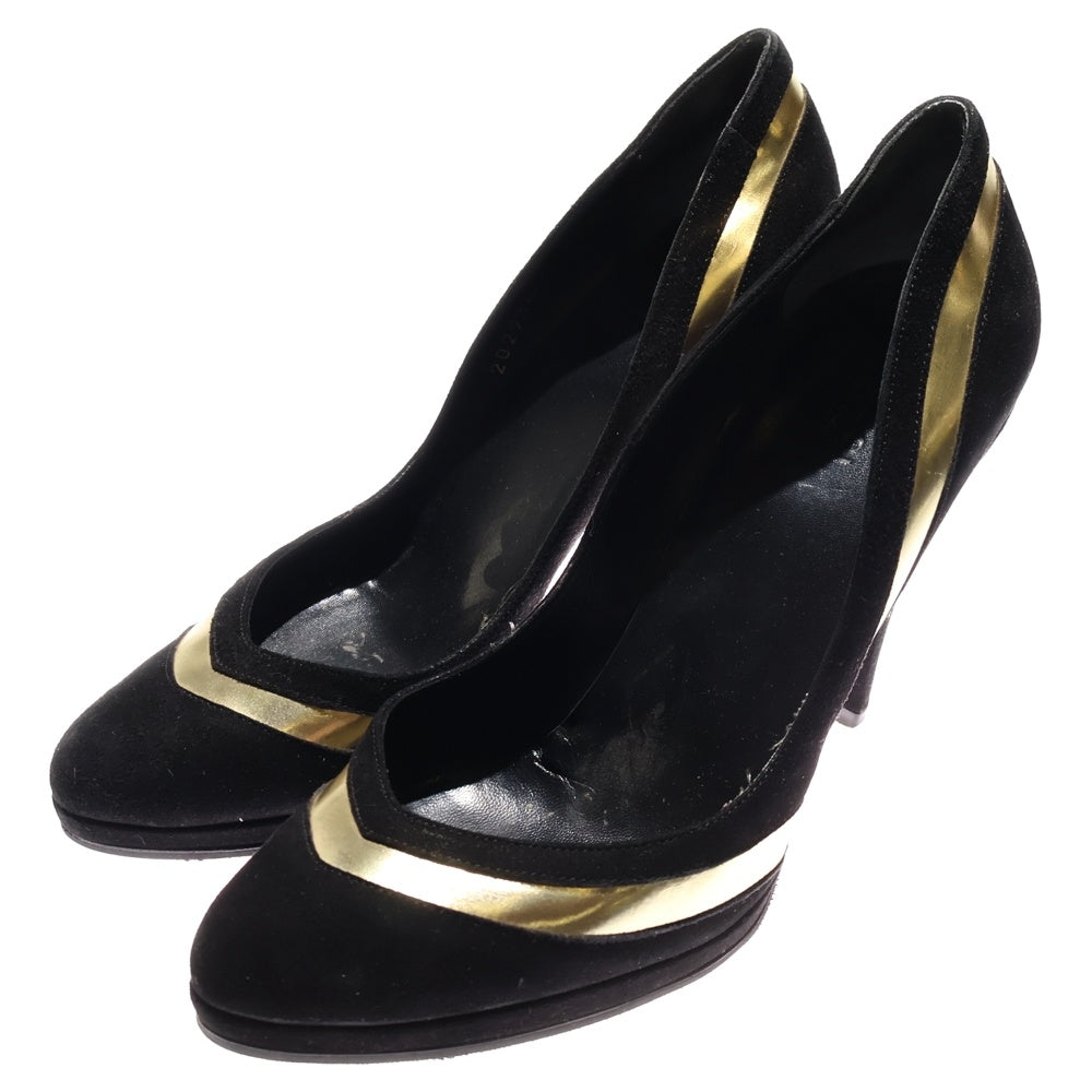GUCCI(グッチ) スウェードレザー ハイヒール パンプス レディース ブラック/ゴールド 202930