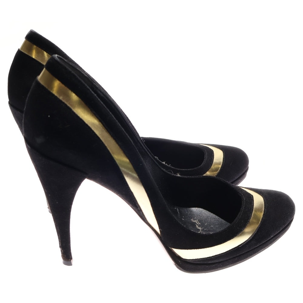 GUCCI(グッチ) スウェードレザー ハイヒール パンプス レディース ブラック/ゴールド 202930