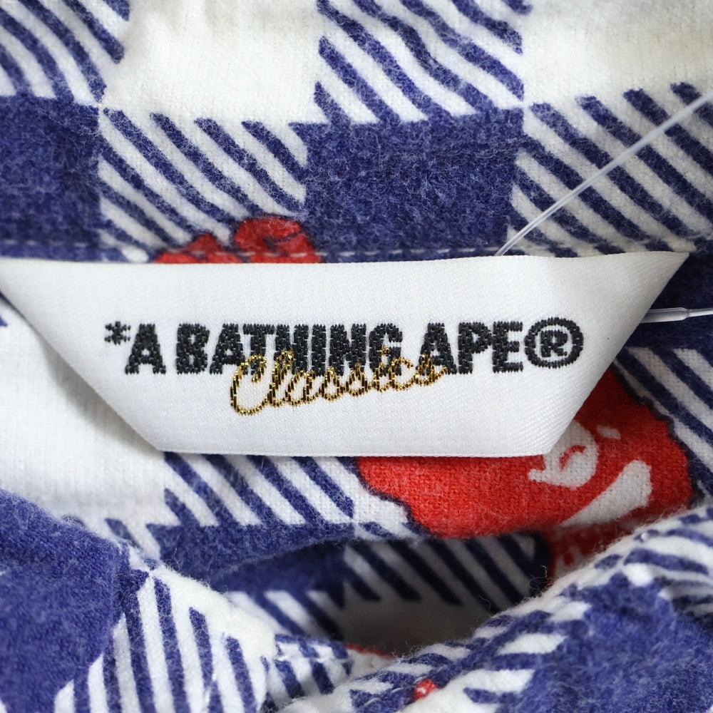 A BATHING APE(アベイシングエイプ) エイプ総柄 半袖チェックシャツ ブルー/ホワイト/レッド