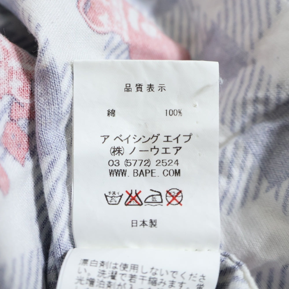 A BATHING APE(アベイシングエイプ) エイプ総柄 半袖チェックシャツ ブルー/ホワイト/レッド