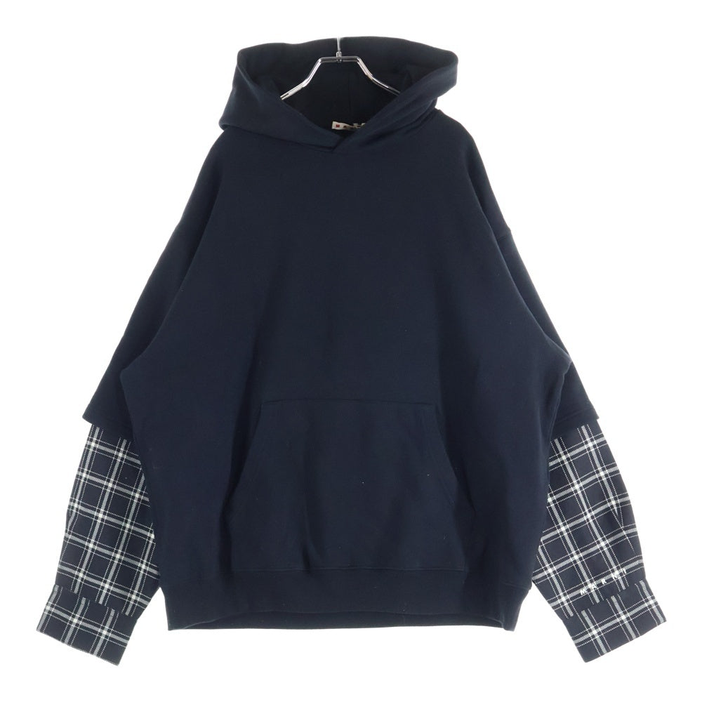 MARNI(マルニ) 23AW CHECK SWEATSHIRT 袖チェック切替 プルオーバーパーカー フーディ ブラック FUMU0110Q5
