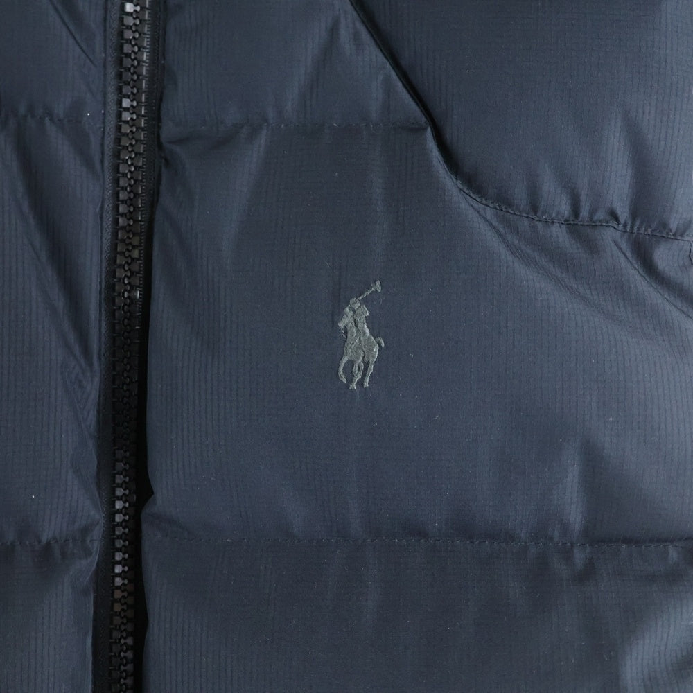 POLO RALPH LAUREN(ポロラルフローレン) ポニー ロゴエンブロイダリー フーデッド ナイロン ダウンベスト ジャケット ネイビー