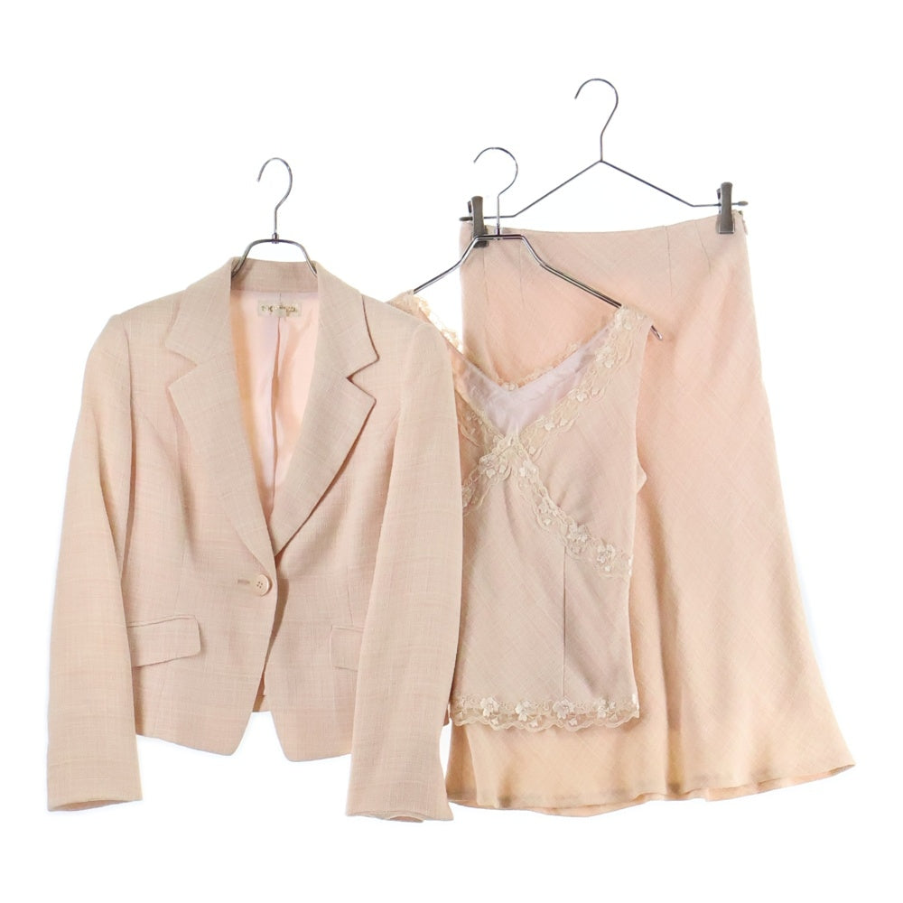 NO BRAND(ノーブランド) COCCOLUSSI（ココラッシー）レース装飾 チェック柄 3ピース セットアップ レディース ピンク