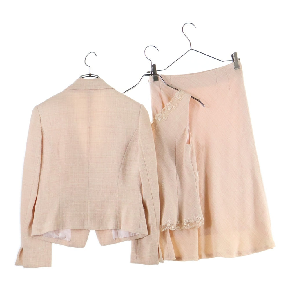 NO BRAND(ノーブランド) COCCOLUSSI（ココラッシー）レース装飾 チェック柄 3ピース セットアップ レディース ピンク