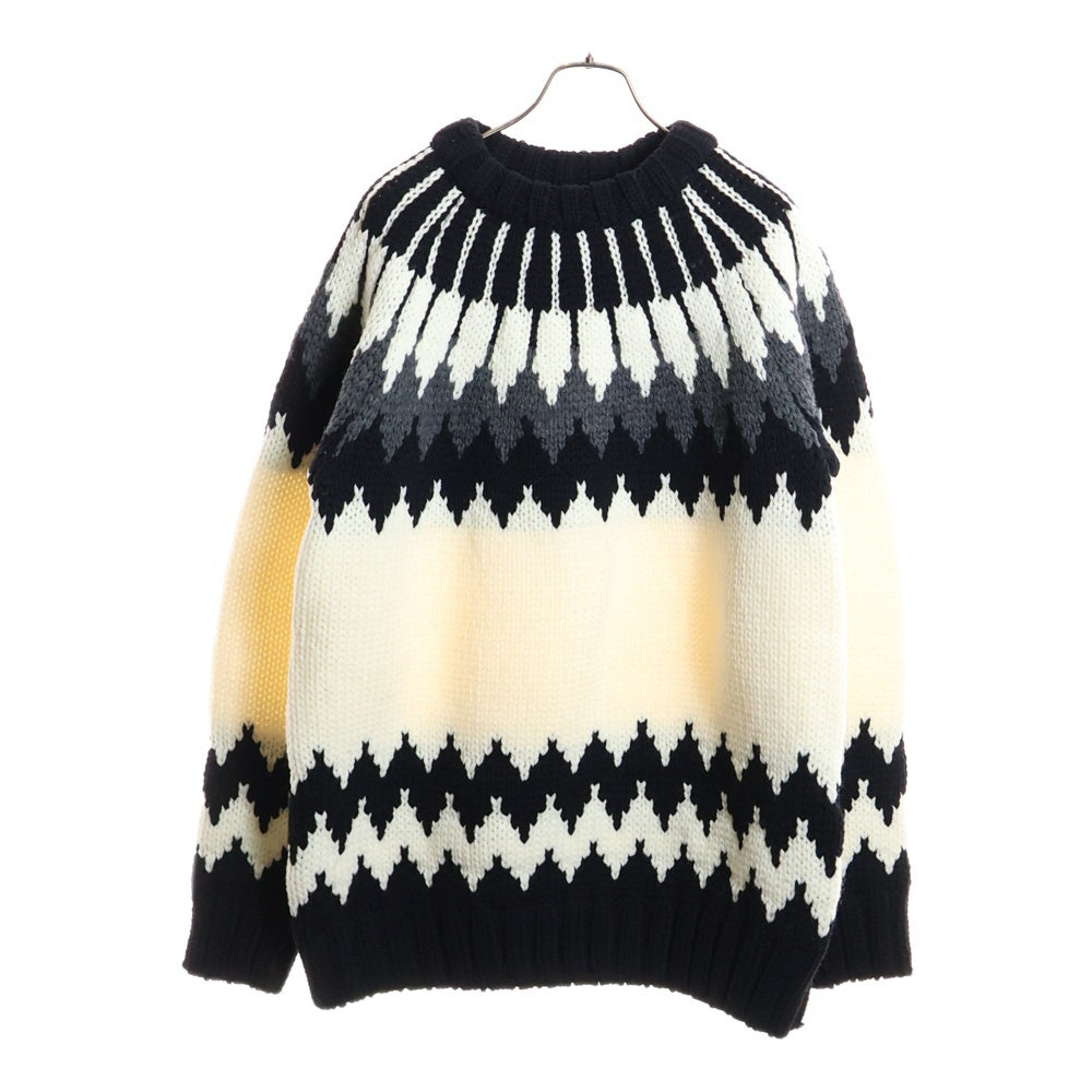 1 PIU 1 UGUALE 3(ウノピゥウノウグァーレトレ) NORDIC BIG CREW ノルディック ビッグ クルーネックニットセーター ブラック/ホワイト MRK262 WOL152