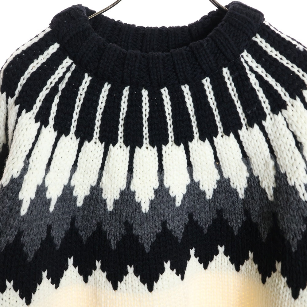 1 PIU 1 UGUALE 3(ウノピゥウノウグァーレトレ) NORDIC BIG CREW ノルディック ビッグ クルーネックニットセーター ブラック/ホワイト MRK262 WOL152