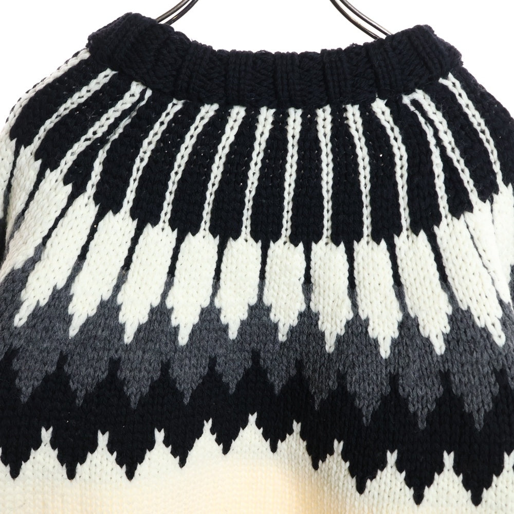 1 PIU 1 UGUALE 3(ウノピゥウノウグァーレトレ) NORDIC BIG CREW ノルディック ビッグ クルーネックニットセーター ブラック/ホワイト MRK262 WOL152