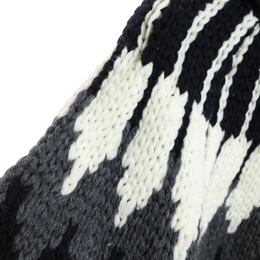 1 PIU 1 UGUALE 3(ウノピゥウノウグァーレトレ) NORDIC BIG CREW ノルディック ビッグ クルーネックニットセーター ブラック/ホワイト MRK262 WOL152