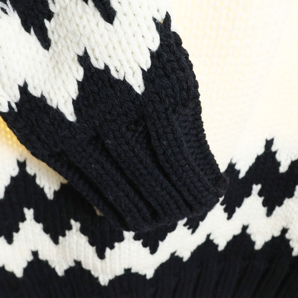 1 PIU 1 UGUALE 3(ウノピゥウノウグァーレトレ) NORDIC BIG CREW ノルディック ビッグ クルーネックニットセーター ブラック/ホワイト MRK262 WOL152