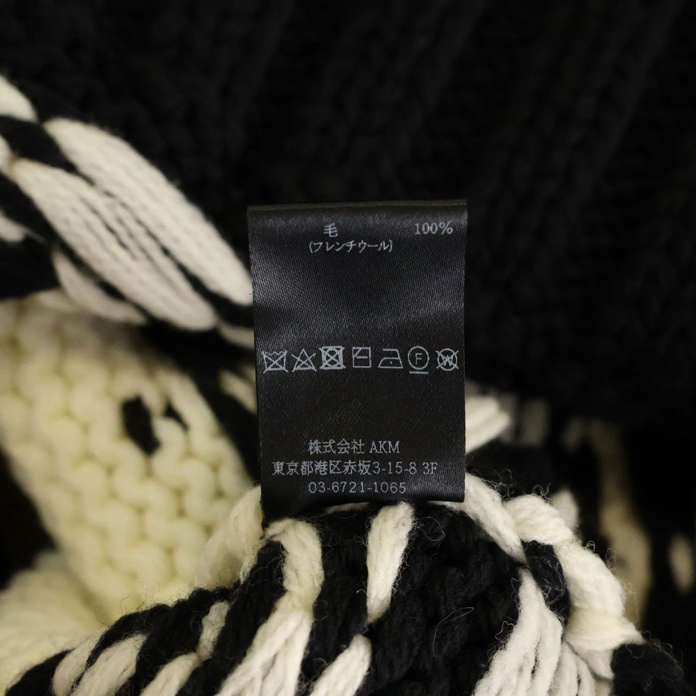 1 PIU 1 UGUALE 3(ウノピゥウノウグァーレトレ) NORDIC BIG CREW ノルディック ビッグ クルーネックニットセーター ブラック/ホワイト MRK262 WOL152