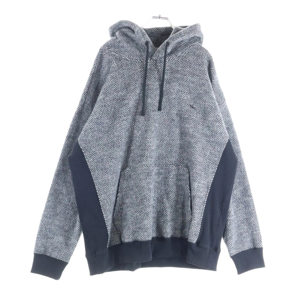1 PIU 1 UGUALE 3(ウノピゥウノウグァーレトレ) AUTHENTIC PARKA オーセンティック ヘリンボーン プルオーバースウェットパーカー フーディー グレー/ブラック MRB698 WOL165