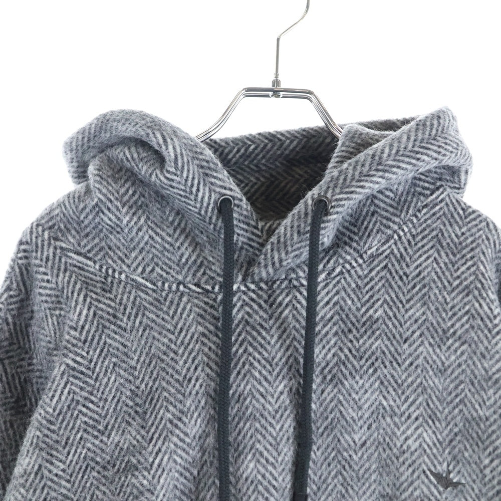 1 PIU 1 UGUALE 3(ウノピゥウノウグァーレトレ) AUTHENTIC PARKA オーセンティック ヘリンボーン プルオーバースウェットパーカー フーディー グレー/ブラック MRB698 WOL165