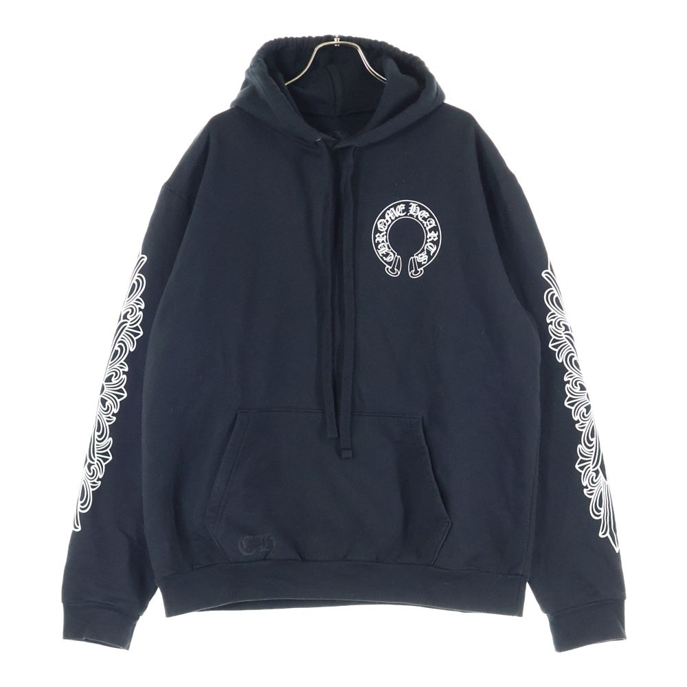 CHROME HEARTS(クロムハーツ) HORSESHOE PULLOVER HOODIE ホースシュープリント アームフローラル スウェットプルオーバーパーカー ブラック