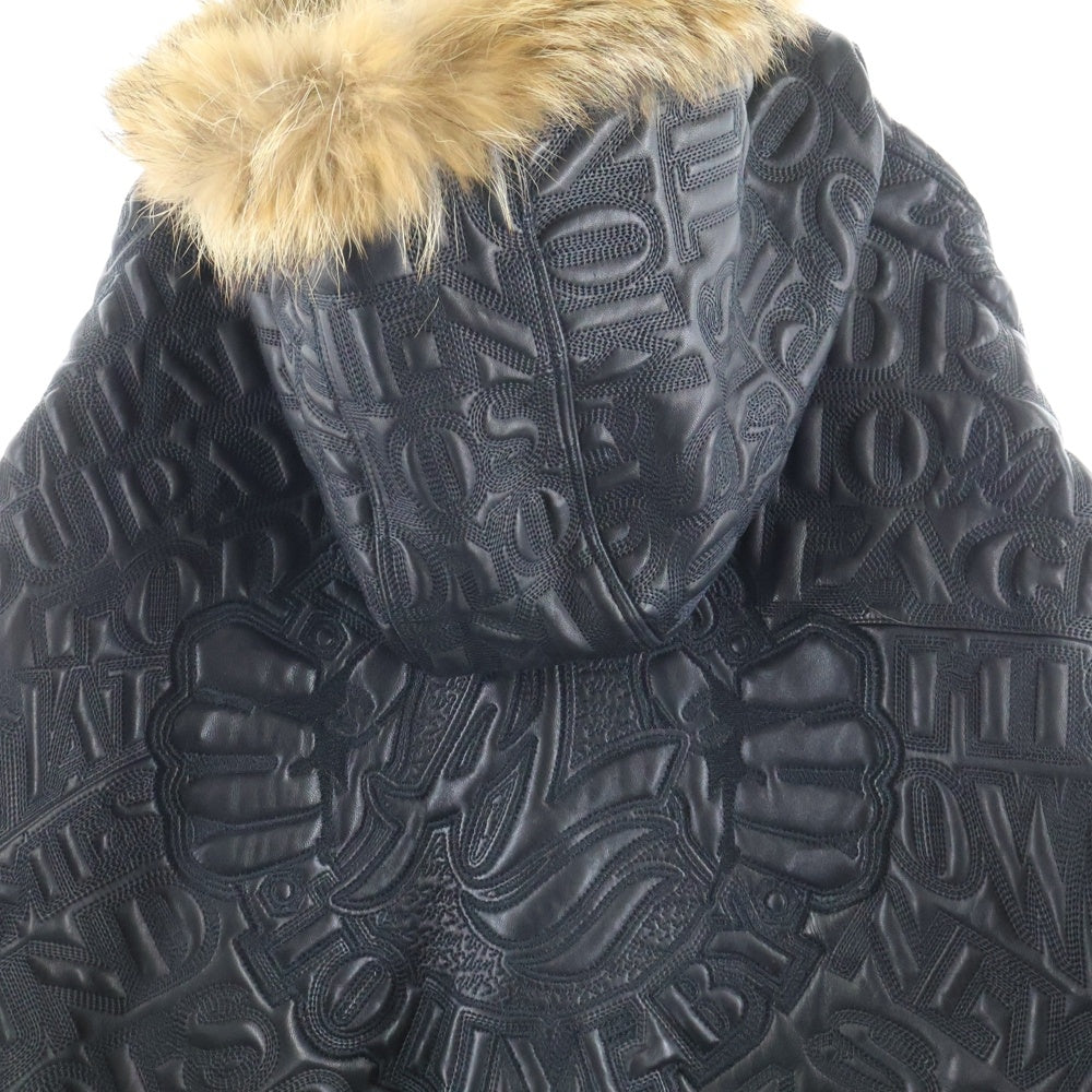 AL WISSAM(アルウィッサム) FUR LEATHER JACKET エンボス総刺繍デザイン レザー ファーフーデッドジャケット ブラック